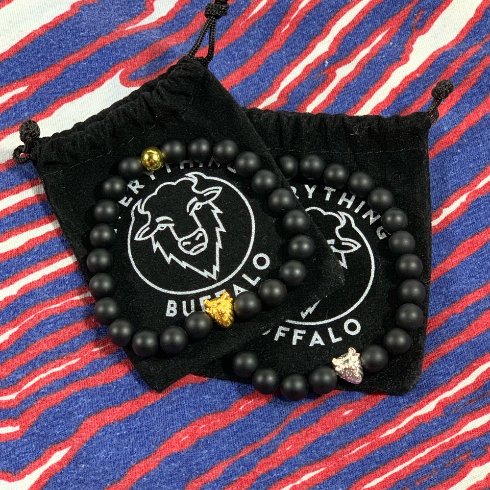 Genuine Black Onyx Beaded Buffalo Head Bracelet