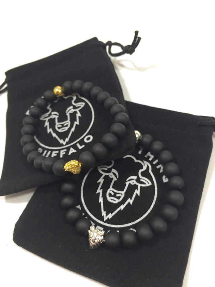 Genuine Black Onyx Beaded Buffalo Head Bracelet