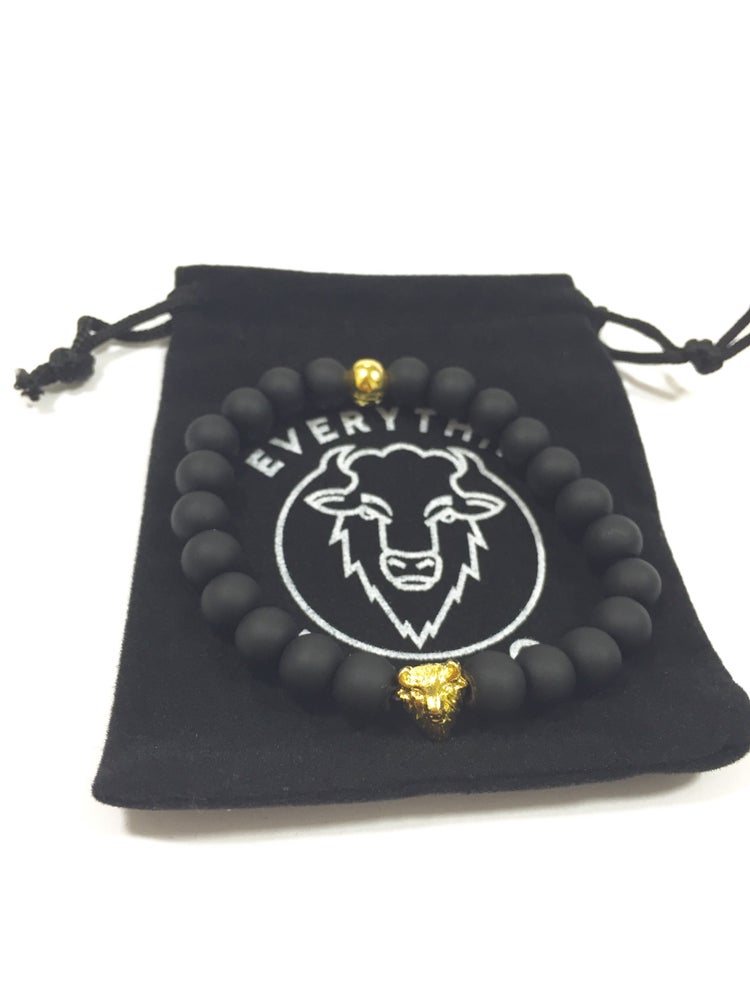 Genuine Black Onyx Beaded Buffalo Head Bracelet