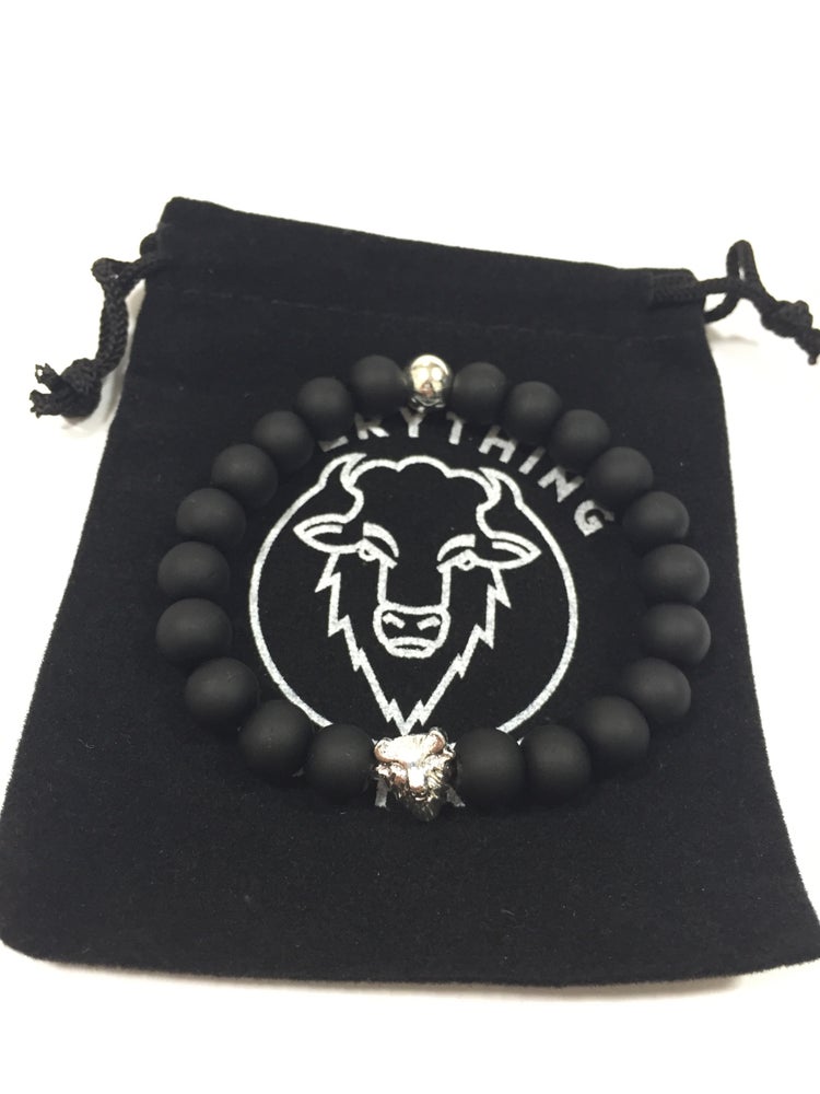 Genuine Black Onyx Beaded Buffalo Head Bracelet